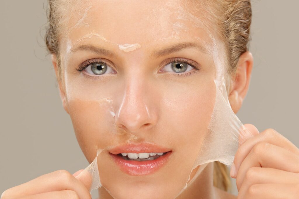 Skincare peel products and spa setting